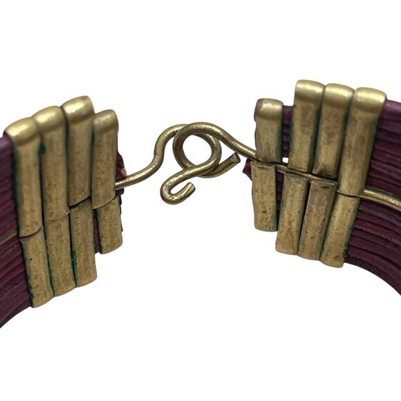 Vintage Alexis Kirk Leather & Brass Bohemian Bracelet Cuff - Picture 6 of 6